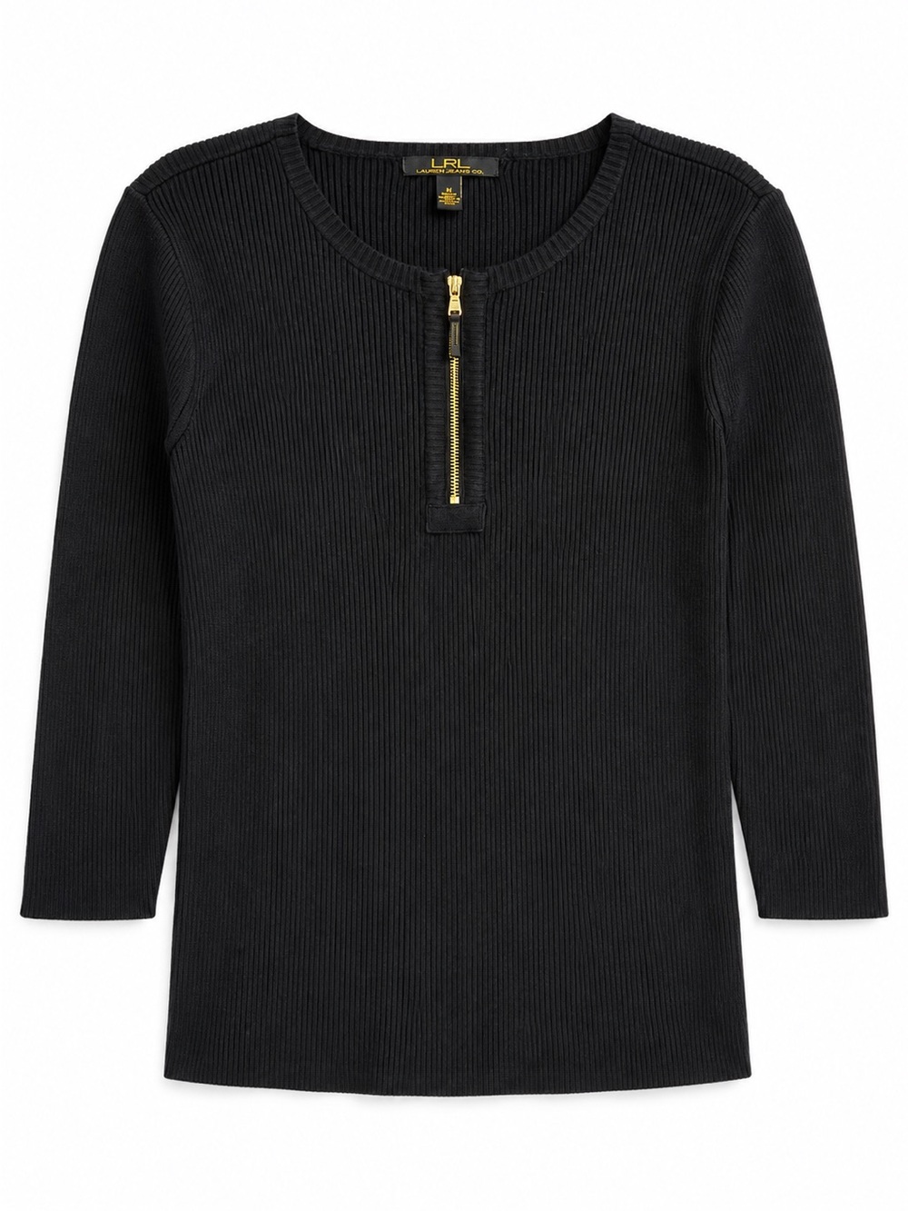 Lauren Ralph Lauren Ribbed Cotton Top in Black Size Medium